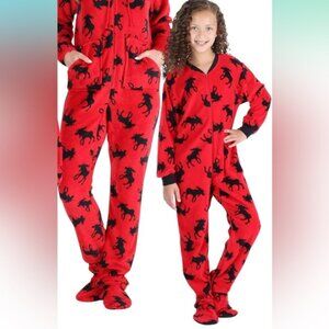 Sleepytime PJs Kids Fleece Red Moose Onesie Footed Pajamas Red